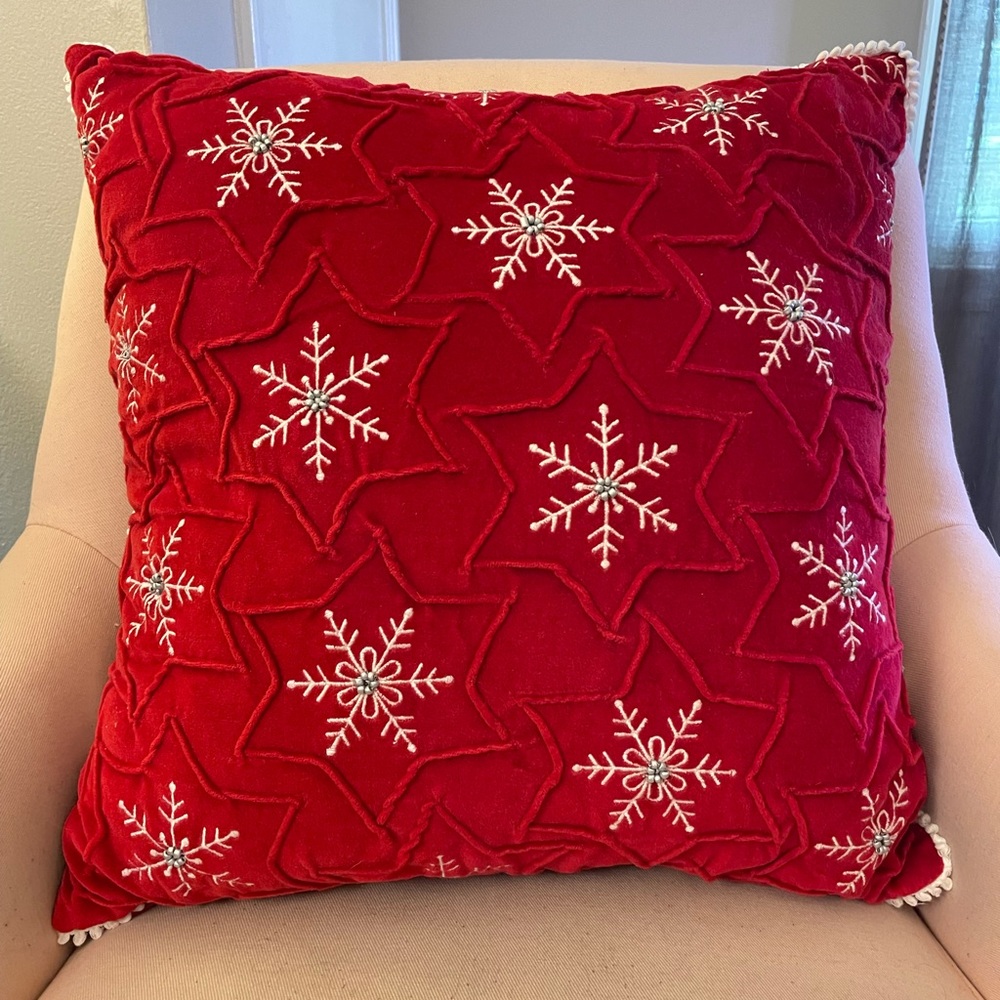 Christmas velvet snowflakes embroidered throw pillow